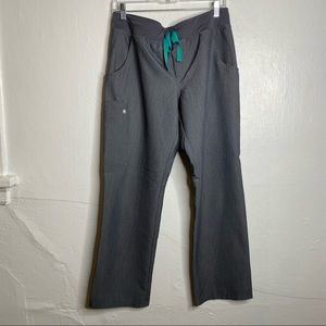 Figs Women's Gray Scrub Pants with Teal Drawstring